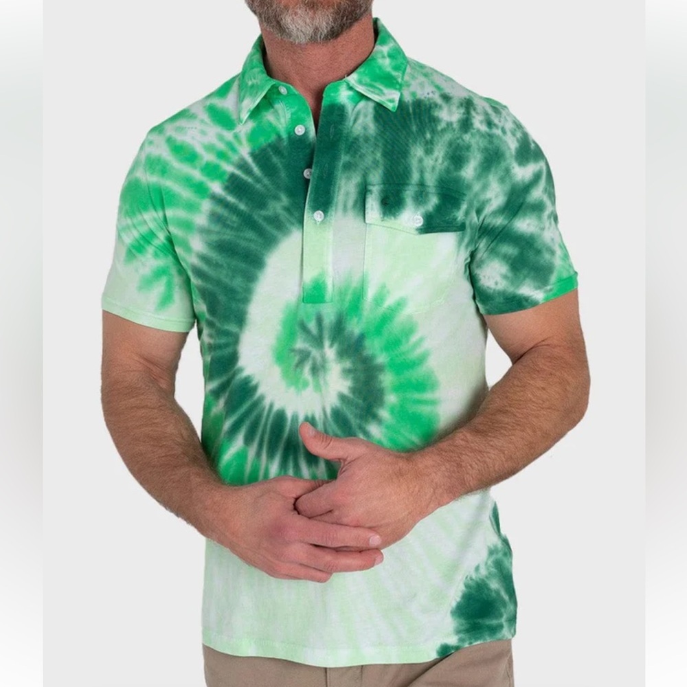 NWT St Patties Day Criquet Green Tie-Dye Polo Shirt, size L
